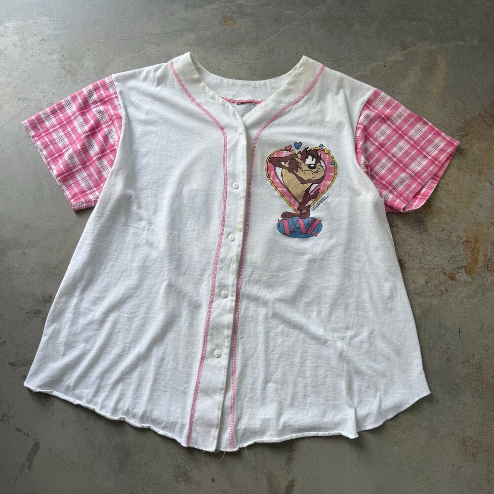 Vintage 90’s Tazmanian Devil Looney Tunes Cartoon Baseball Jersey Top Size XL